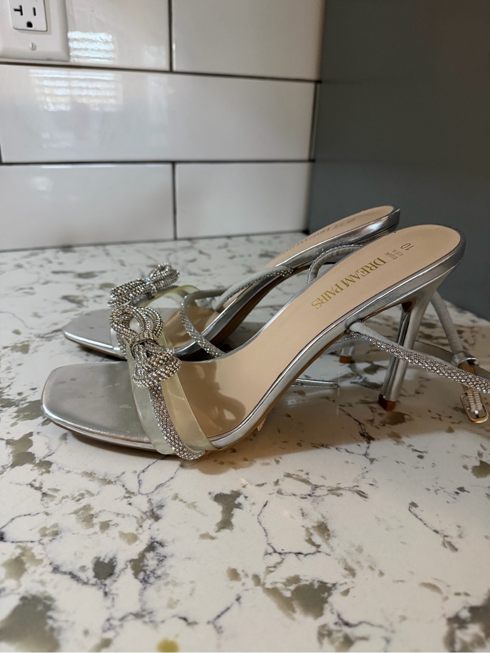 Dream Pairs Silver Strappy Rhinestone Heels